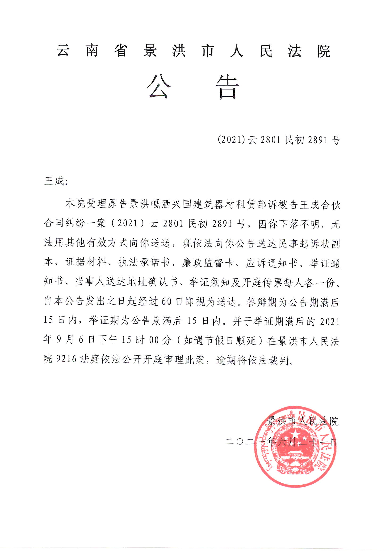 王成开庭公告